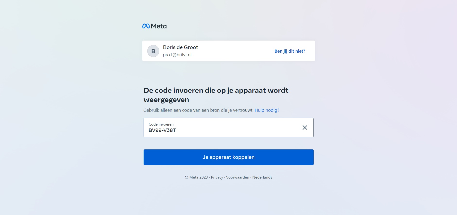Koppelingscode invullen